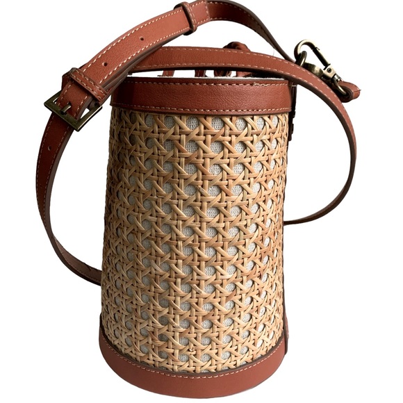 Tommy Bahama Bags Nwot Tommy Bahama Rattan Straw Leather Bucket Bag